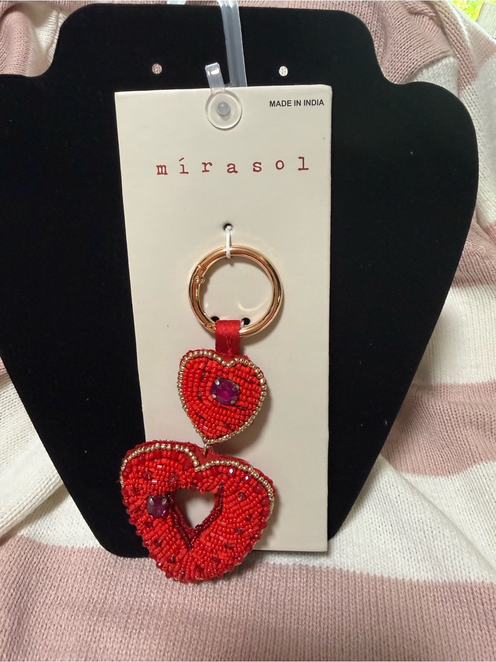 Mirasol Red Beaded Double Heart Key Ring